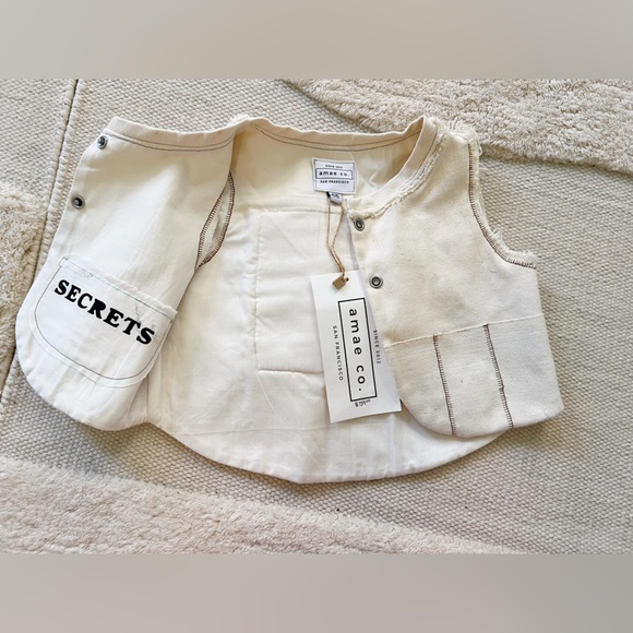 Amae Co OOAK Fringed Western Blanket Camp Striped Vest White Cream Brown 4-5T - Picture 11 of 16